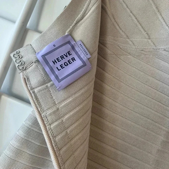 HERVÉ LÉGER NEW Halter Bandage Dress Beige Body Con - Picture 4 of 5